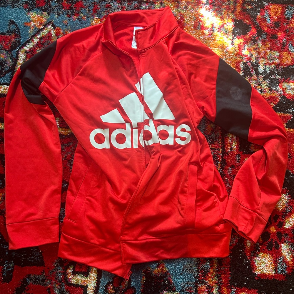 Adidas Bold Red and Black Track Jacket - Boys size 14-16